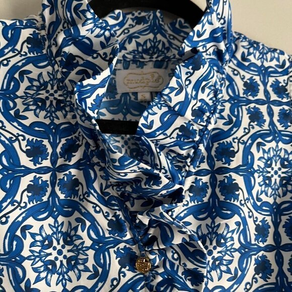 Mud Pie Whitney Sleeveless Tank Royal Blue China Garden Size Small - Picture 2 of 10